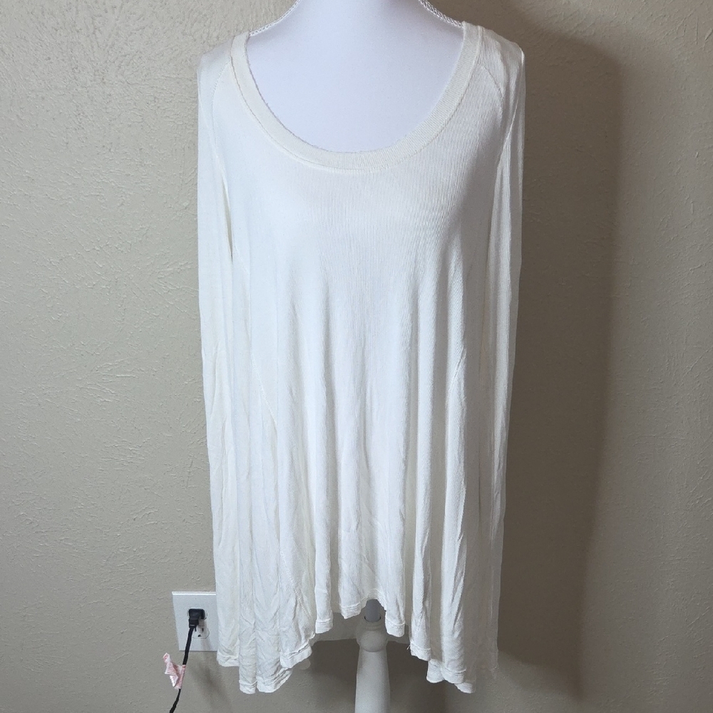 Free People Cream/White Long Sleeve Tshirt Dress Top, Size Large